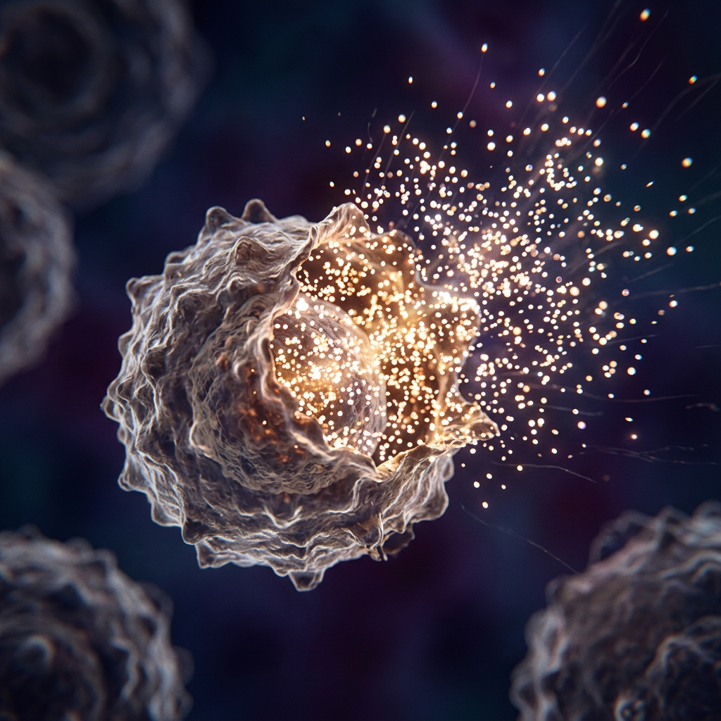 Immune cell emitting numerous glowing signaling molecules