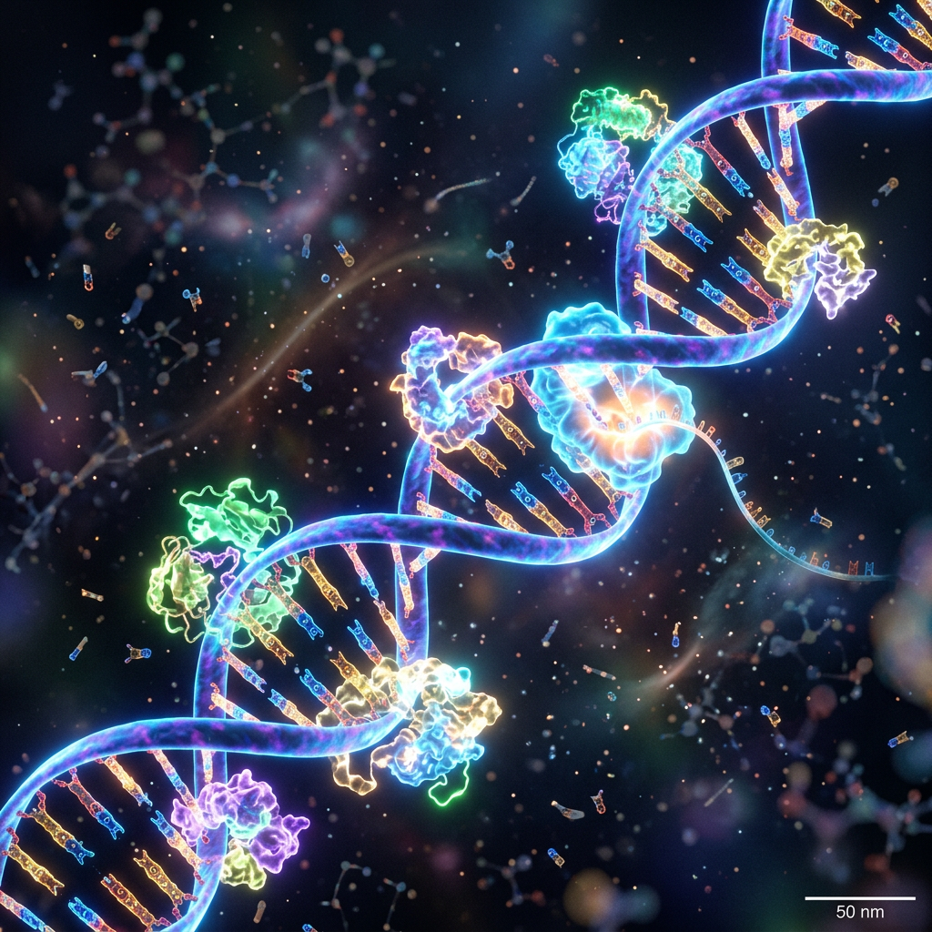 CRISPR Cas9 enzyme binding and cutting DNA strand for gene editing