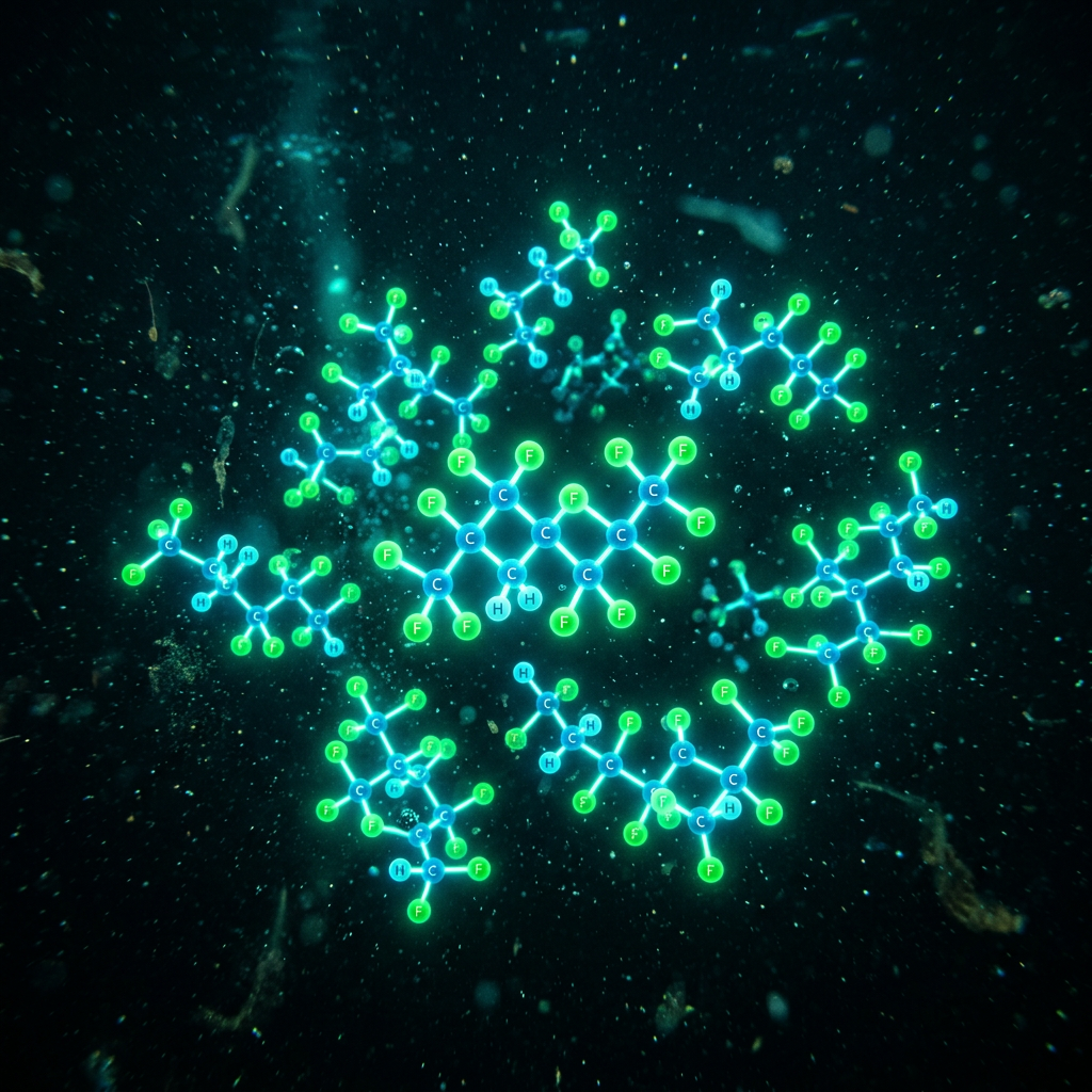 3D models of fluorocarbon molecules showing carbon, fluorine, and hydrogen atoms