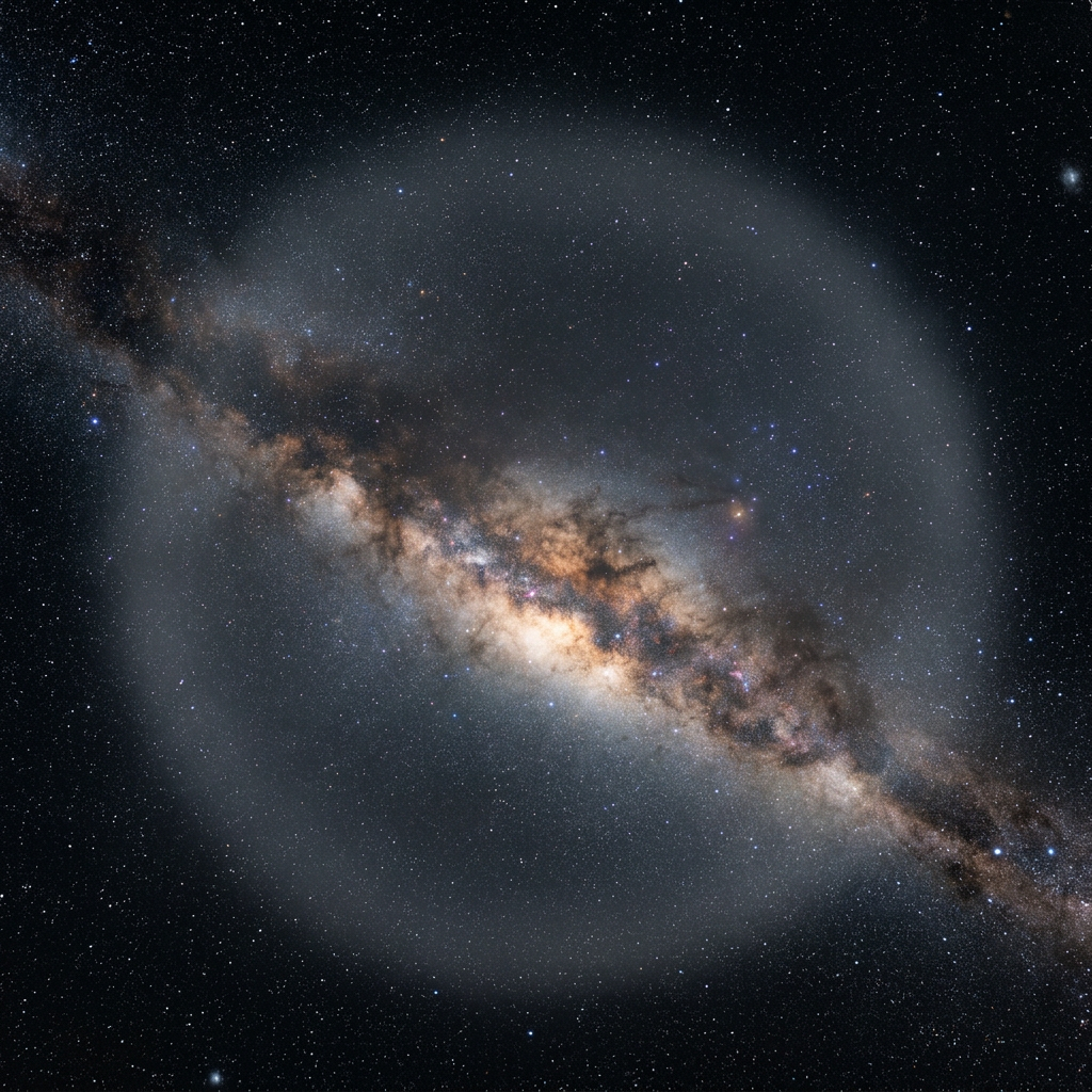 Milky Way galaxy with stars and faint surrounding halo in black space