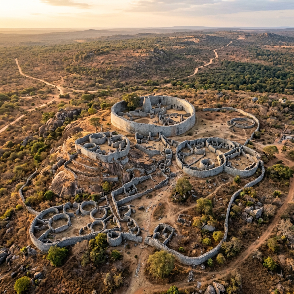 Ancient stone fortress ruins on rocky hill in dry landscape
