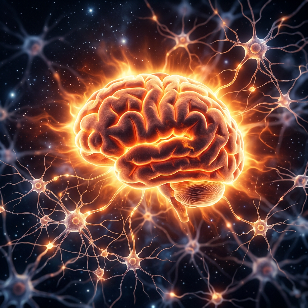 Glowing brain with interconnected neurons and synapses
